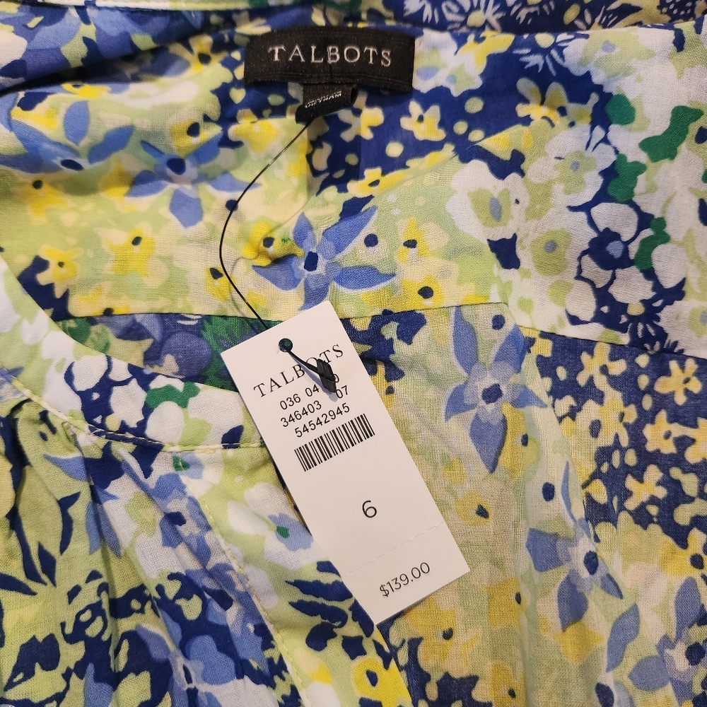 Floral Blue and Yellow Midi Dress with Tie Waist - Picture 9 of 10